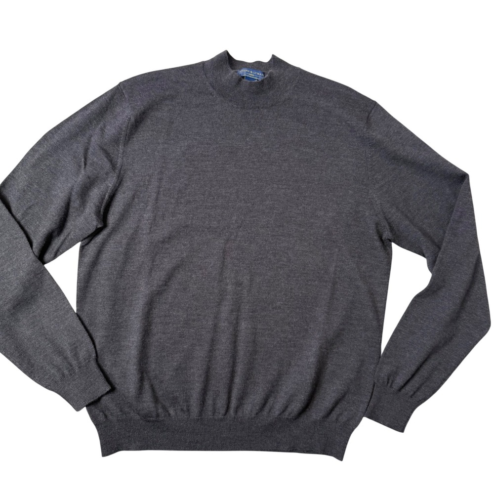 Joseph & Lyman Mens XL Gray Italian Merino Wool Mock Neck Sweater Knit Academia